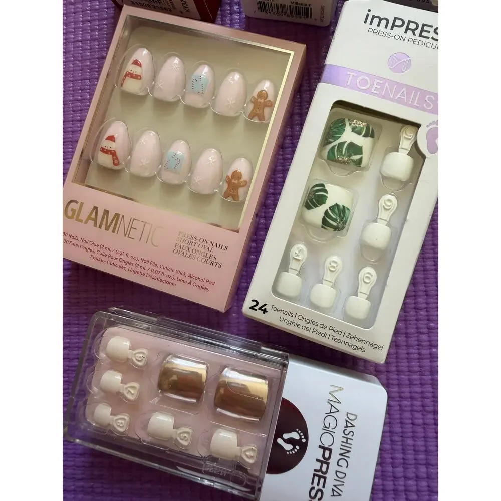 New Glamnetic & Dashing Diva Impress Press-On Nails Manicure Pedicure Bundle